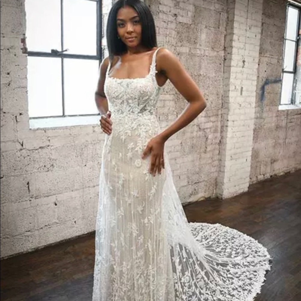 Martina Liana 1330 Square Neckline Floral Lace Sequin Wedding Dress